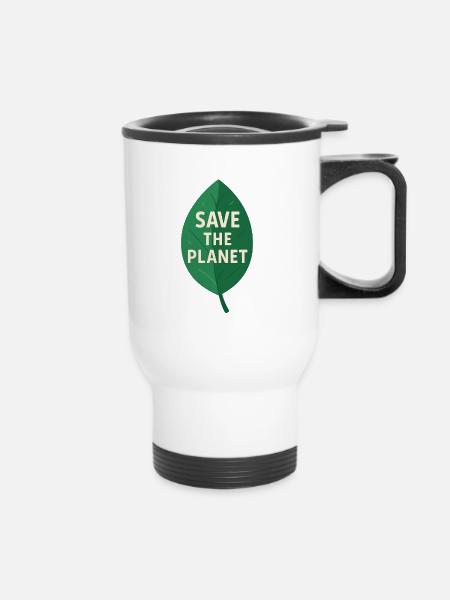 Öko-Leaf Save the Planet Design - Thermobecher mit Tragegriff - Weiß
