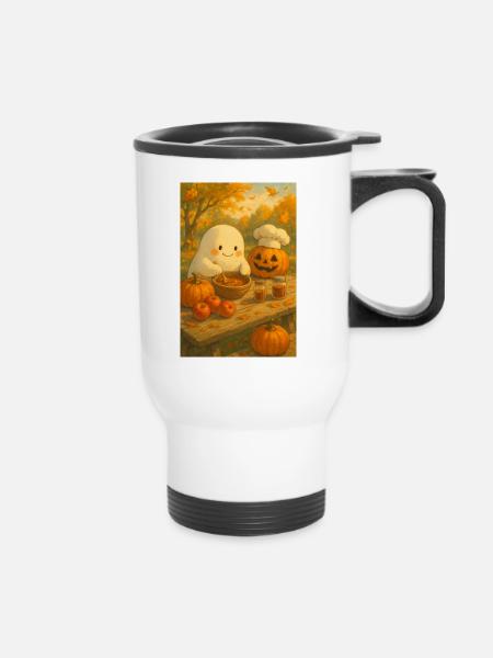 Halloween Geist am Kochen - Thermobecher mit Tragegriff - Weiß