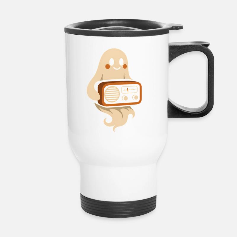 Ghost with retro radio - Thermal mug with handle - white