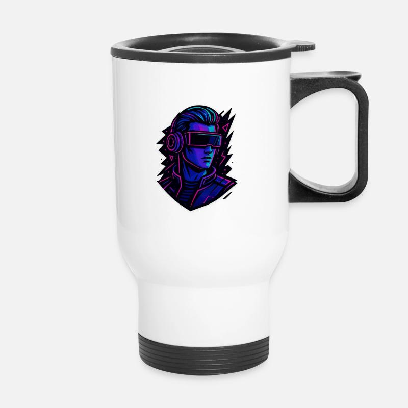 Neon Cyber VR Head Portrait, Cyberpunk - Thermal mug with handle - white