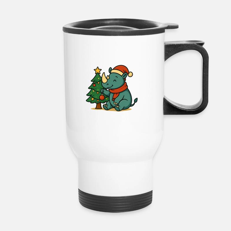 Rhino_Decorating_Christmas_Tree - Thermal mug with handle - white