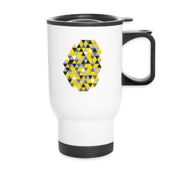 Geometrisches Triangelmuster Sunny Yellow  - Thermobecher mit Tragegriff - Weiß - Vorne