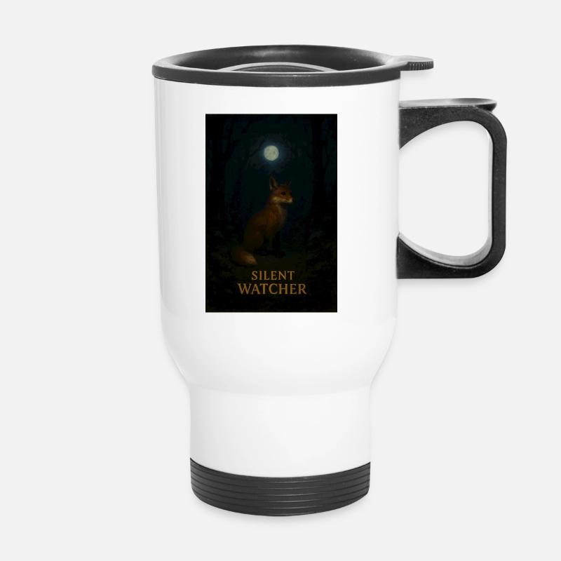 Silent Waiting Fox by Moonlight - Thermal mug with handle - white