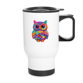 Patchwork Owl Magic - Thermal mug with handle - white - Front