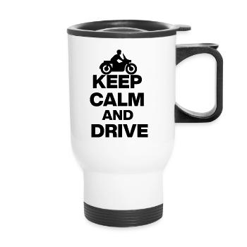 KEEP CALM AND DRIVE! MOTORRAD BIKER FREITHEIT blak - Thermobecher mit Tragegriff - Weiß - Vorne