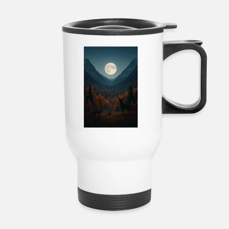 Lunar light on forest valley - Thermal mug with handle - white