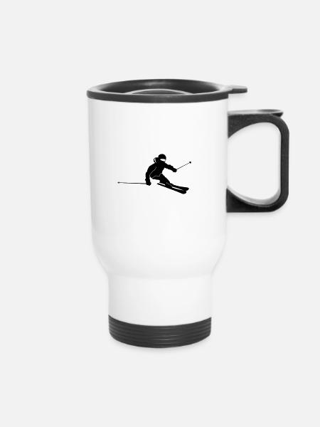 Winter - Skifahrer Carving - Thermobecher mit Tragegriff - Weiß