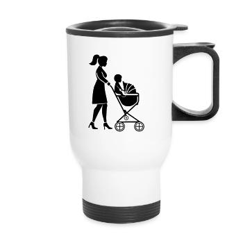 Mom stroller baby - Thermal mug with handle - white - Front