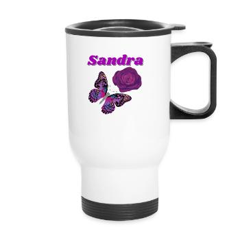 Sandra,schmetterling und rose lila - Thermobecher mit Tragegriff - Weiß - Vorne