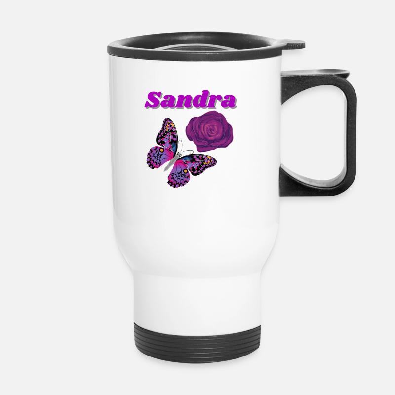 Sandra,schmetterling und rose lila - Thermobecher mit Tragegriff - Weiß