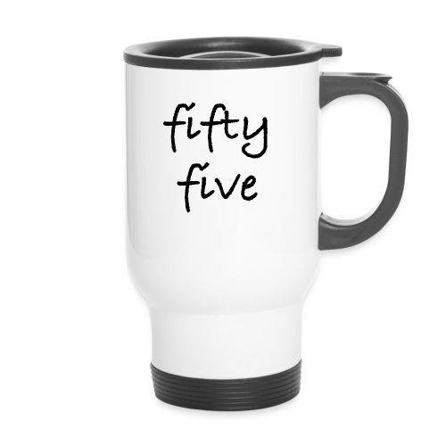 Fiftyfive -teksti mustana kahdessa rivissä - Kahvallinen termosmuki