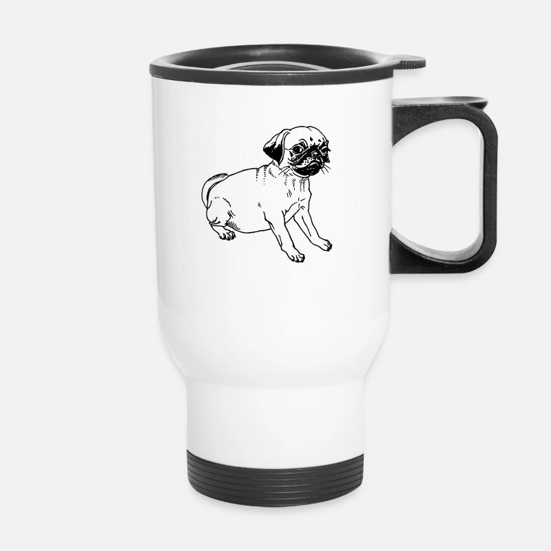 Mops guckt - Thermobecher mit Tragegriff - Weiß