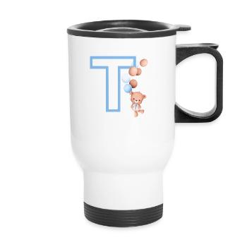 Blue Letter T Bear - Thermal mug with handle - white - Front