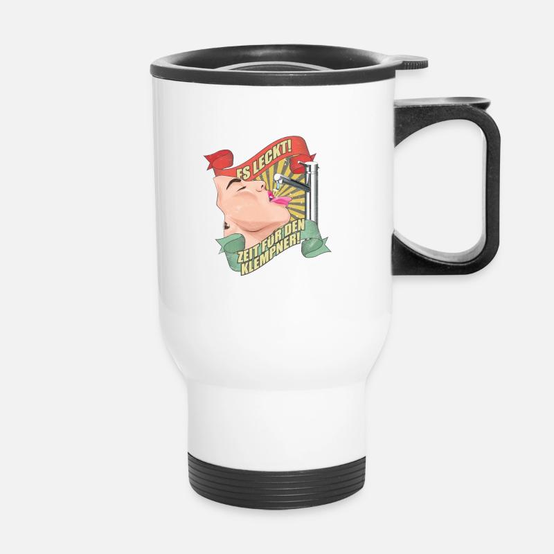 Drôle plombier il lèche geshenk tshirt - Tasse isotherme avec poignée - blanc