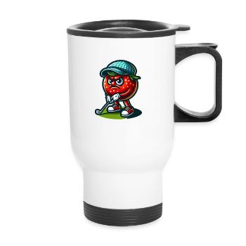 Drôle de tomate de golf avec chapeau élégant prêt pour - Tasse isotherme avec poignée - blanc - Devant