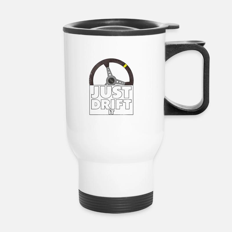 Just Drift it Lenkrad Drifting Auto Geschenk - Thermobecher mit Tragegriff - Weiß