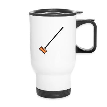 Broom, hand-drawn. Cleaning lady, garbage man - Thermal mug with handle - white - Front