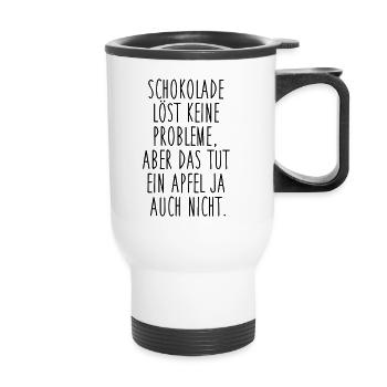 Schokolade vs. Apfel - Thermobecher mit Tragegriff - Weiß - Vorne
