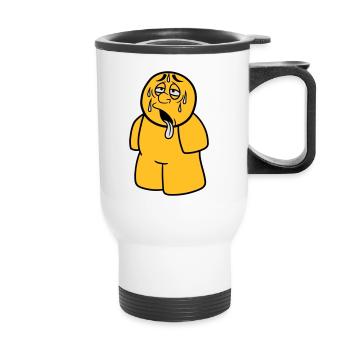 figur mann comic cartoon erschoepft sonne regen tr - Thermobecher mit Tragegriff - Weiß - Vorne