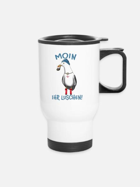 Möwe MOIN IHR LUSCHEN! - Thermobecher mit Tragegriff - Weiß