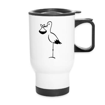 Storch mit Bündel / stork with bundle (1c) - Thermobecher mit Tragegriff - Weiß - Vorne