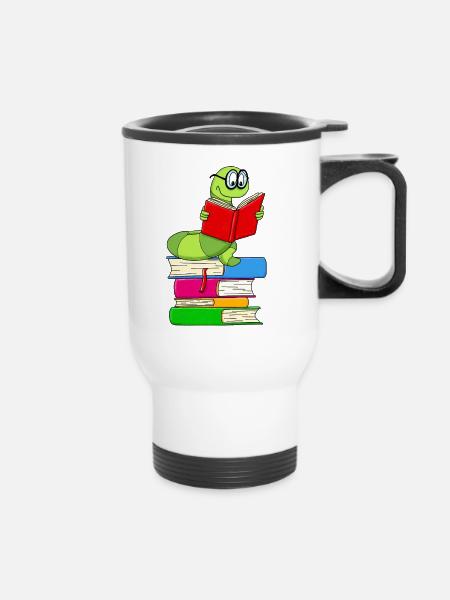 Bücherwurm - Thermobecher mit Tragegriff - Weiß