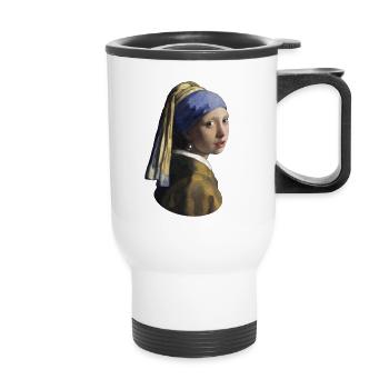 Jan Vermeer Das Mädchen mit dem Perlenohrgehänge - Thermobecher mit Tragegriff - Weiß - Vorne
