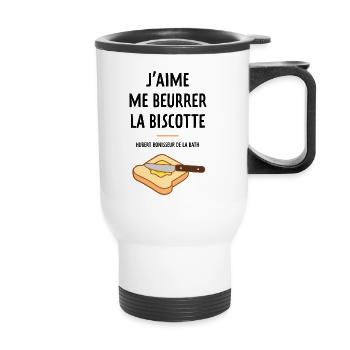J aime me beurrer la biscotte - Tasse isotherme avec poignée - blanc - Devant