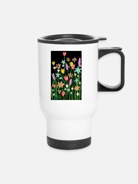Blumenwiese - Thermobecher mit Tragegriff - Weiß
