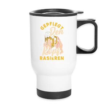 Geplegt den Kopf rasieren Biertrinker & Bier - Thermobecher mit Tragegriff - Weiß - Vorne