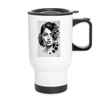 femme noire et blanche - Tasse isotherme avec poignée - blanc - Devant