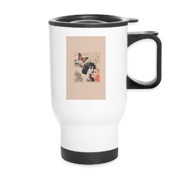Vintage Collage Woman with Butterfly - Thermal mug with handle - white - Front