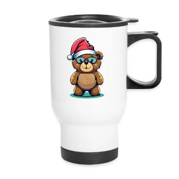 Ours en peluche avec chapeau de Noël - Tasse isotherme avec poignée - blanc - Devant