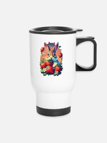 Cute Bunny with Strawberries - Thermobecher mit Tragegriff - Weiß