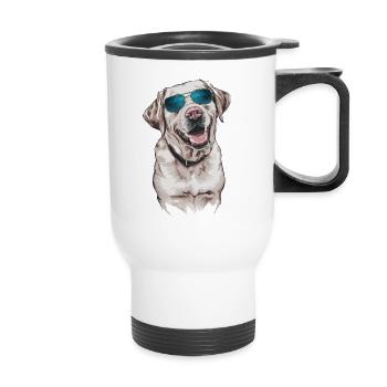 Labrador mit Sonnenbrille - Thermobecher mit Tragegriff - Weiß - Vorne