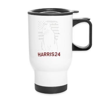 Kamala Harris 24 Cat Lady Supporter - Thermobecher mit Tragegriff - Weiß - Vorne