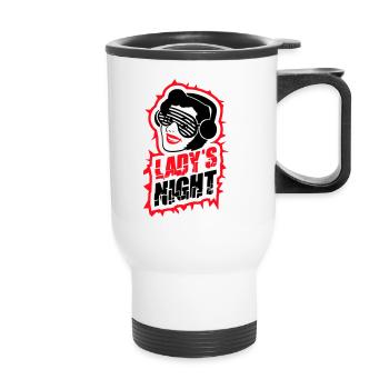 Ladies Night Fun Retro DJ Woman Face Girls Evening - Thermal mug with handle - white - Front