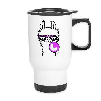 Llama chewing gum bubble bubble blowing alpaca - Thermal mug with handle - white - Front