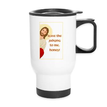 Peeking Jesus - Laisse-moi juger, chérie ! - Tasse isotherme avec poignée - blanc - Devant