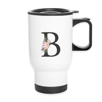 Lettre B, Monogramme, Floral - Tasse isotherme avec poignée - blanc - Devant