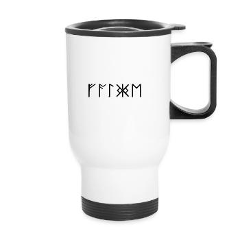 Falcon runes font Germanic Vikings Celts - Thermal mug with handle - white - Front