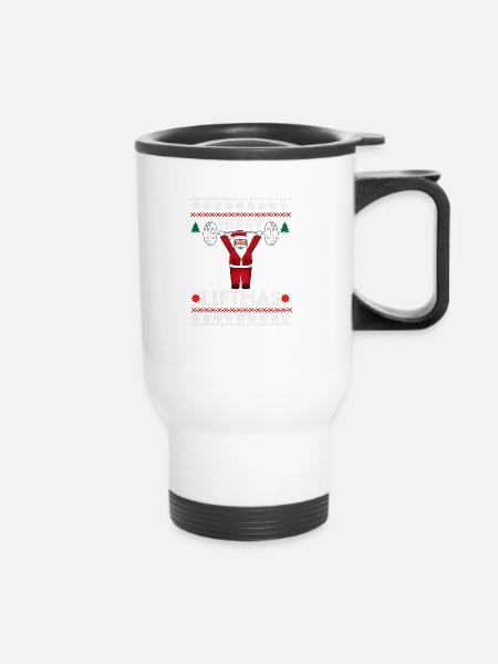 Santa Merry Liftmas Fitness Sport Bodybuilder - Thermobecher mit Tragegriff - Weiß
