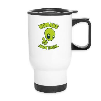 HUMANS ARE NOT REAL Alien UFO Sci-Fi gifts - Thermal mug with handle - white - Front