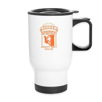 RIGGER DEPARTMENT Rigger Show Geschenk Crew - Thermobecher mit Tragegriff - Weiß - Vorne