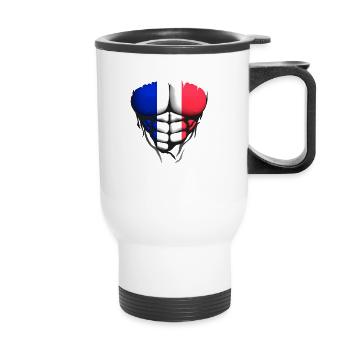 francais drapeau torse corps muscle abdo - Tasse isotherme avec poignée - blanc - Devant
