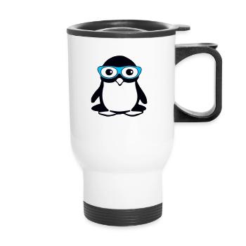 Cute penguin with glasses, vector illustration - Thermal mug with handle - white - Front