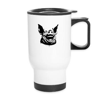 Laughing Pig - Thermal mug with handle - white - Front