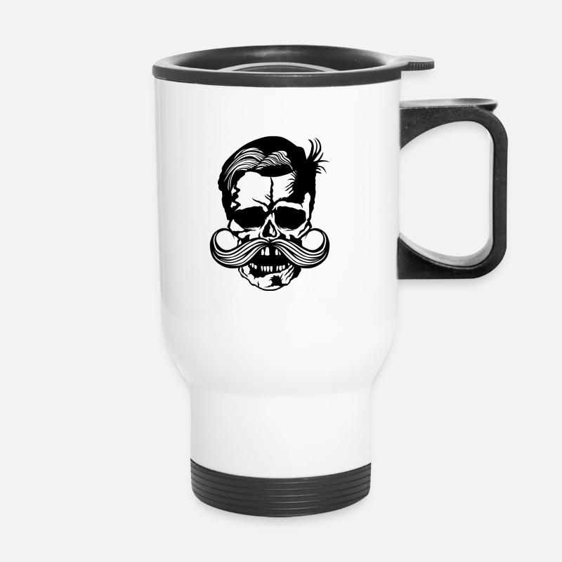 Schädel Hipster Schädel Kran Schnurrbart Schnurrbart - Thermobecher mit Tragegriff - Weiß