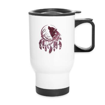 Dreamcatcher, Wolf, Moon, Nature, Tree, Tribal Style - Thermal mug with handle - white - Front