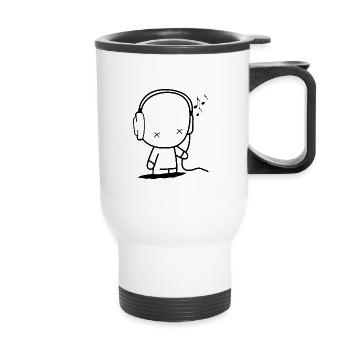 Homme avec casque, partition de musique concert party - Tasse isotherme avec poignée - blanc - Devant